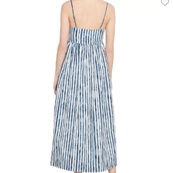 VINCE PAINTERLY STRIPE SLEEVELESS MIDI COASTAL BLUE DRESS sz 8 - Picture 2 of 4